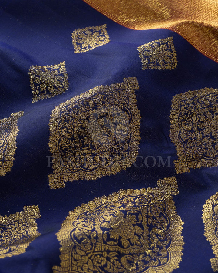 Midnight Blue With Dual Shaded Maroon Kanjivaram Silk Saree-S1695(B)