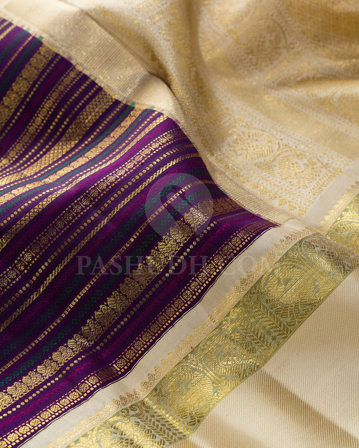 Violet With Beige Retta Petta Border Kanjivaram Silk Saree-S1484(H)