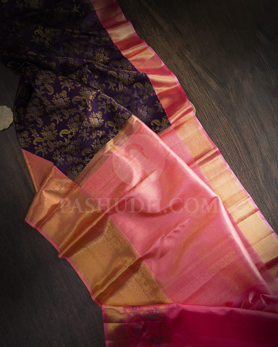 Royal Aubergine With Punch Pink Kanjivaram Silk Saree-S1743(A)