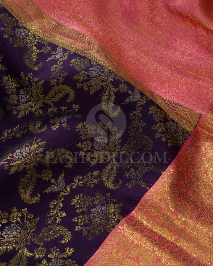 Royal Aubergine With Punch Pink Kanjivaram Silk Saree-S1743(A)