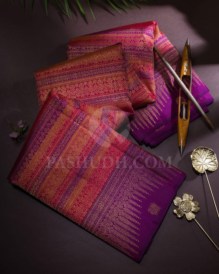 Purple, Red And Golden Yellow Traditional Kanjivaram Silk Saree-S1470(B)