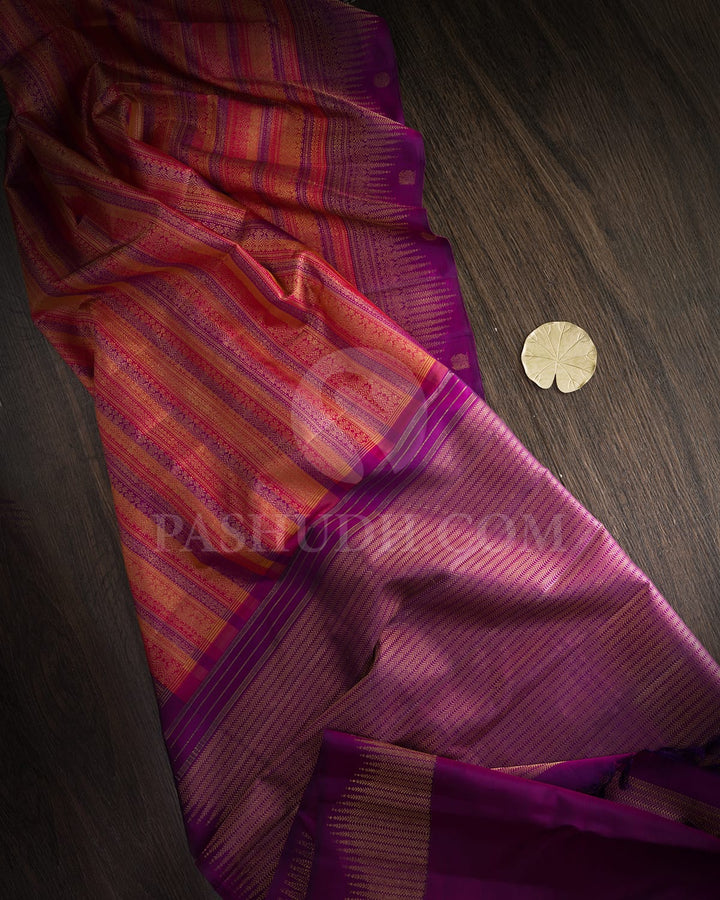 Purple, Red And Golden Yellow Traditional Kanjivaram Silk Saree-S1470(B)