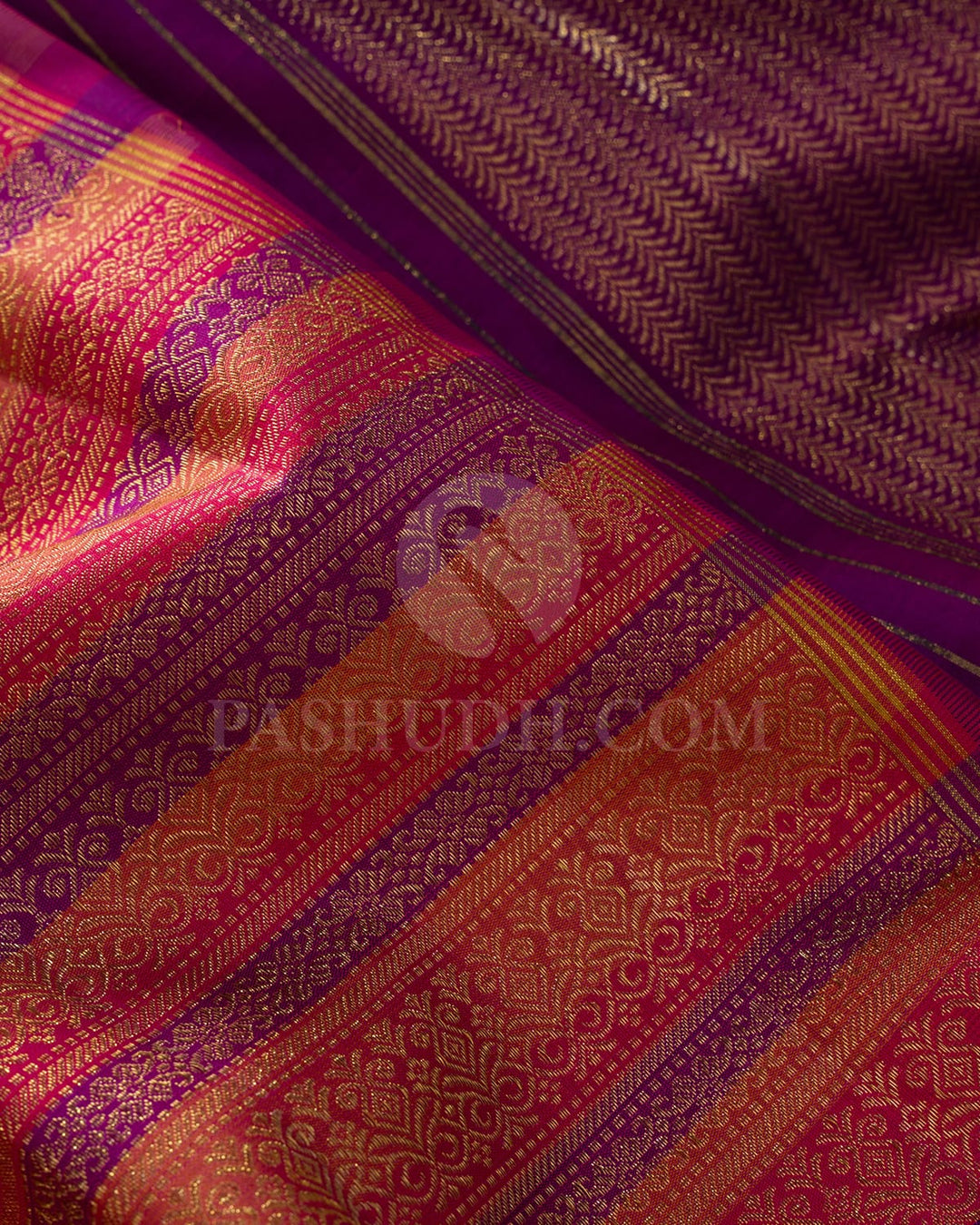 Purple, Red And Golden Yellow Traditional Kanjivaram Silk Saree-S1470(B)