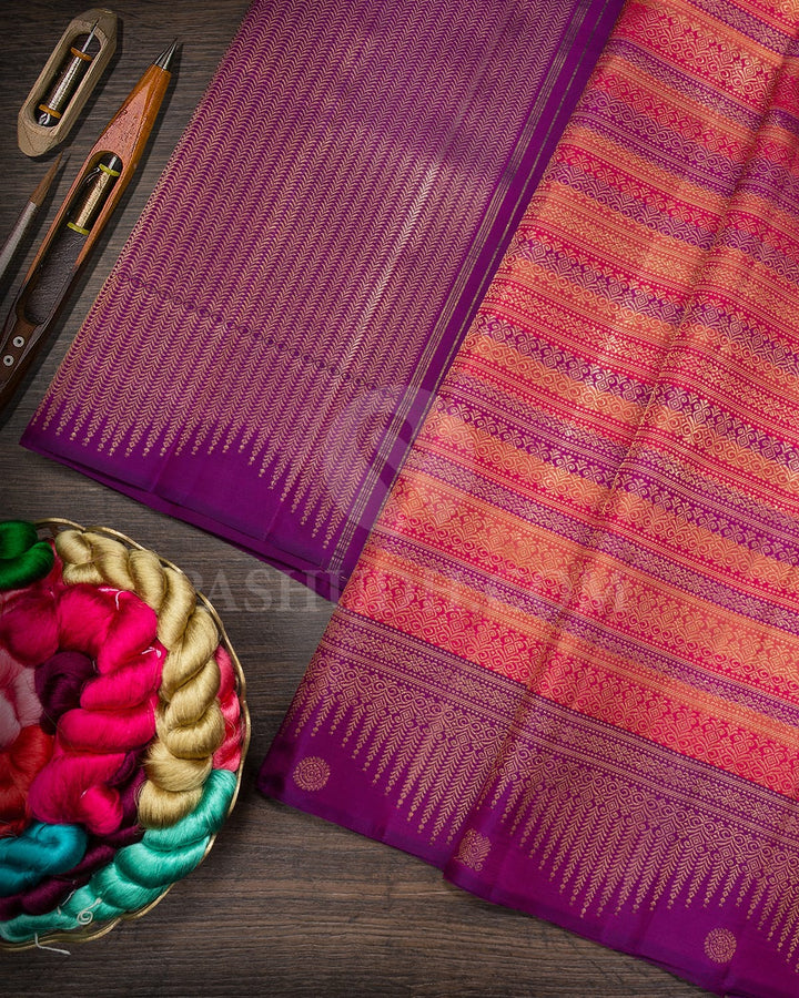 Purple, Red And Golden Yellow Traditional Kanjivaram Silk Saree-S1470(B)
