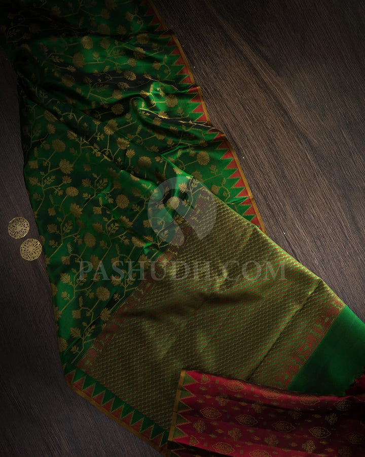 Bottle Green With Red Kanjivaram Silk Saree-D685(A)