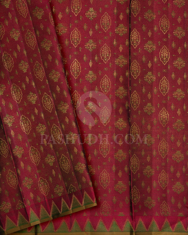 Bottle Green With Red Kanjivaram Silk Saree-D685(A)