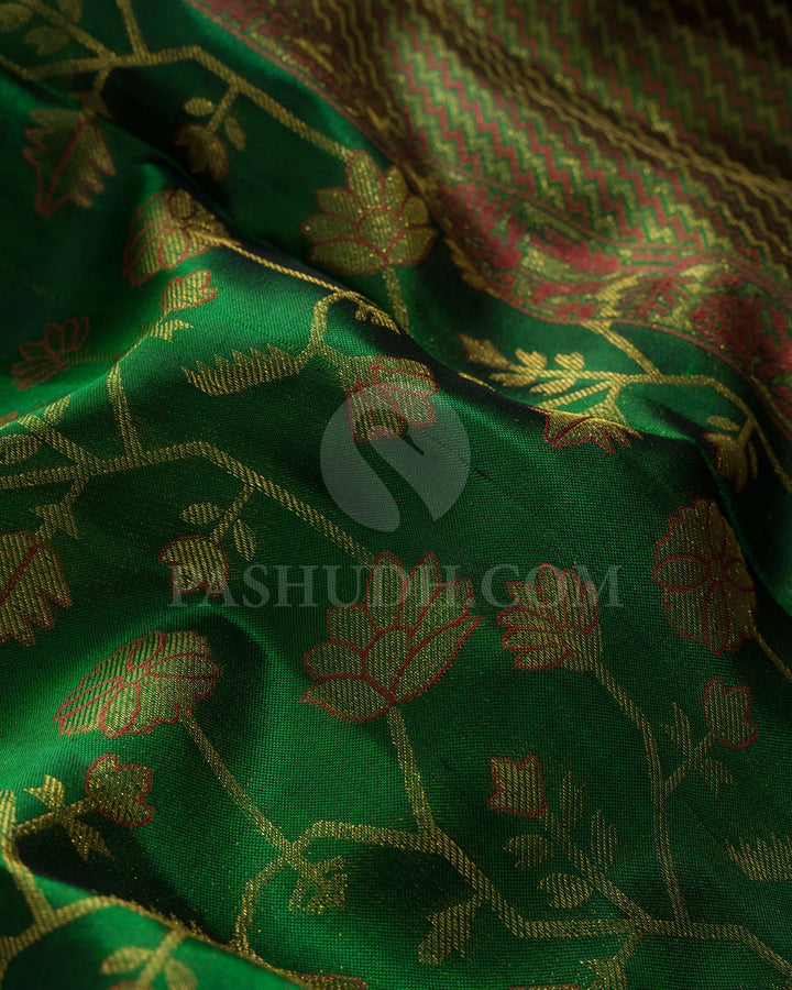 Bottle Green With Red Kanjivaram Silk Saree-D685(A)