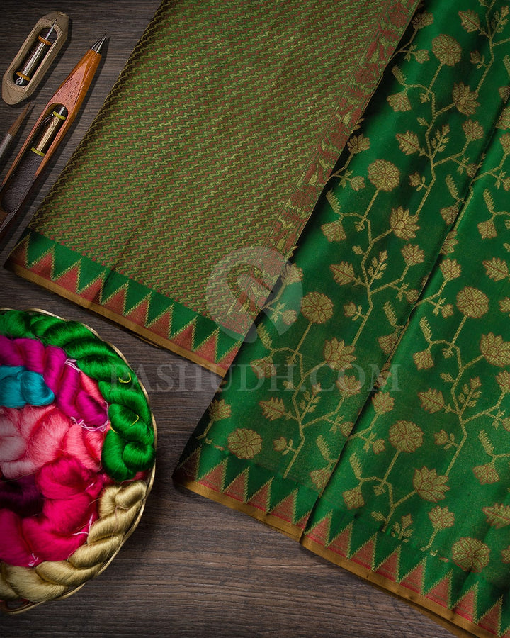 Bottle Green With Red Kanjivaram Silk Saree-D685(A)