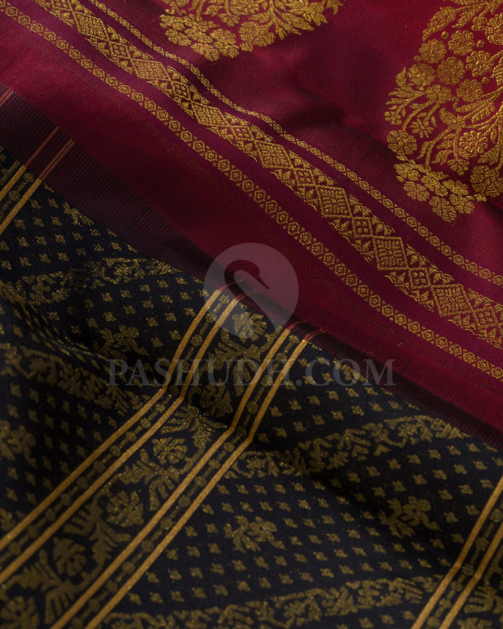 Black With Deep Red Kanjivaram Silk Saree-DJ448(A)
