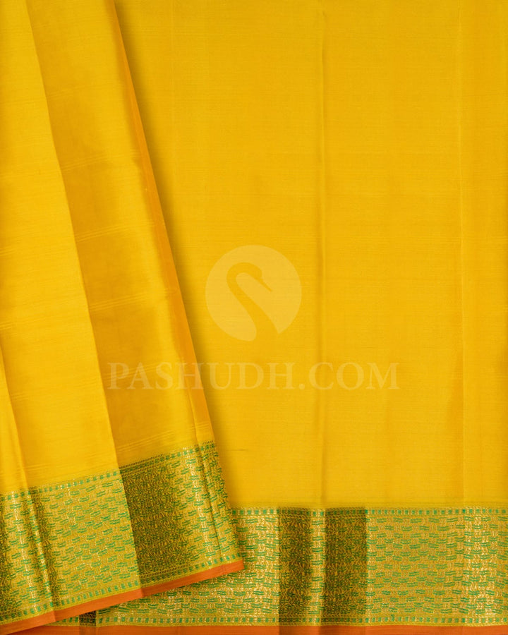 Mustard Yellow And Brown Kanjivaram Silk Saree-DJ446(A)