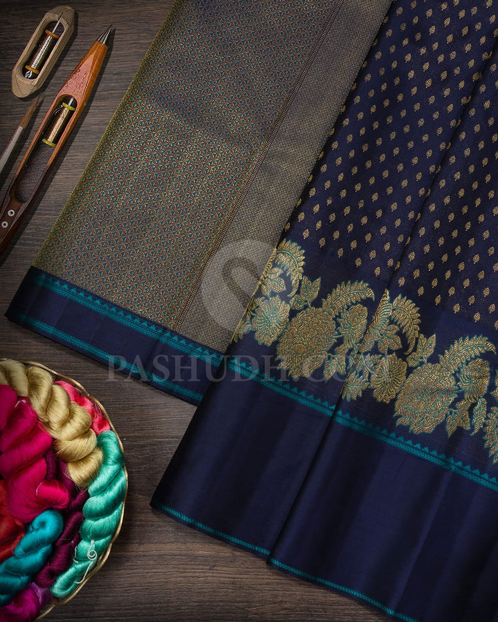 Midnight Blue Kanjivaram Silk Saree-D682(B)