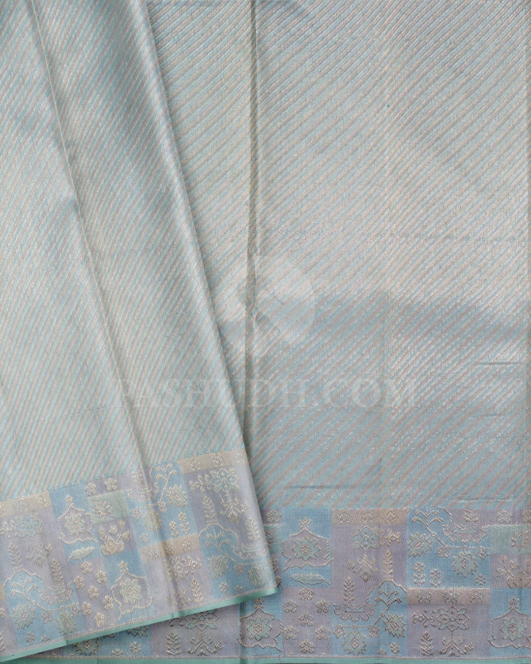 Steel Grey With Sky Blue Kanjivaram Silk Saree-D684(B)