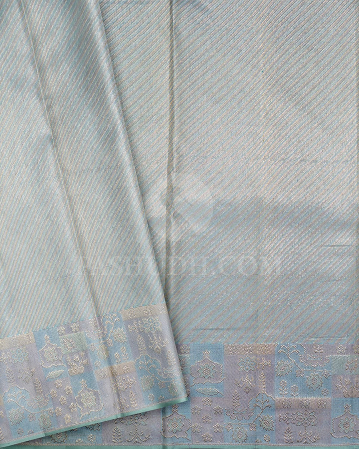 Steel Grey With Sky Blue Kanjivaram Silk Saree-D684(B)