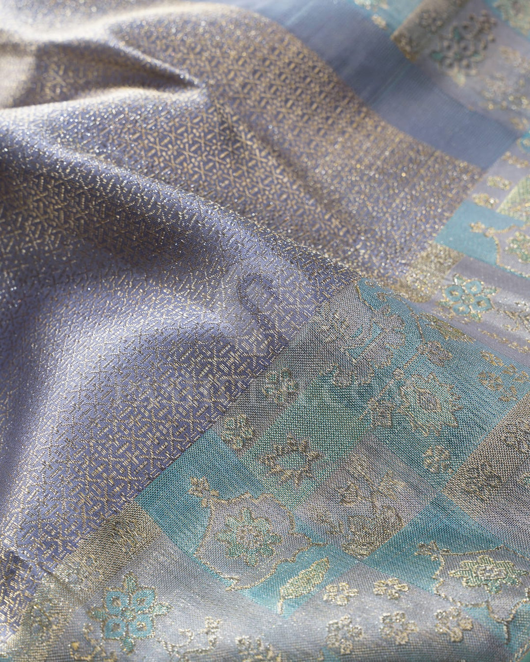 Steel Grey With Sky Blue Kanjivaram Silk Saree-D684(B)