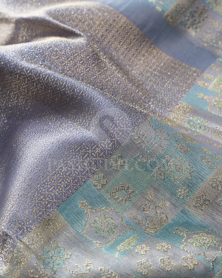 Steel Grey With Sky Blue Kanjivaram Silk Saree-D684(B)