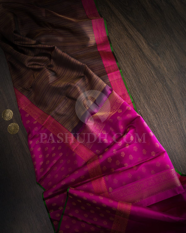 Dark Plum With Magenta Pink Kanjivaram Silk Saree-DJ443(B)