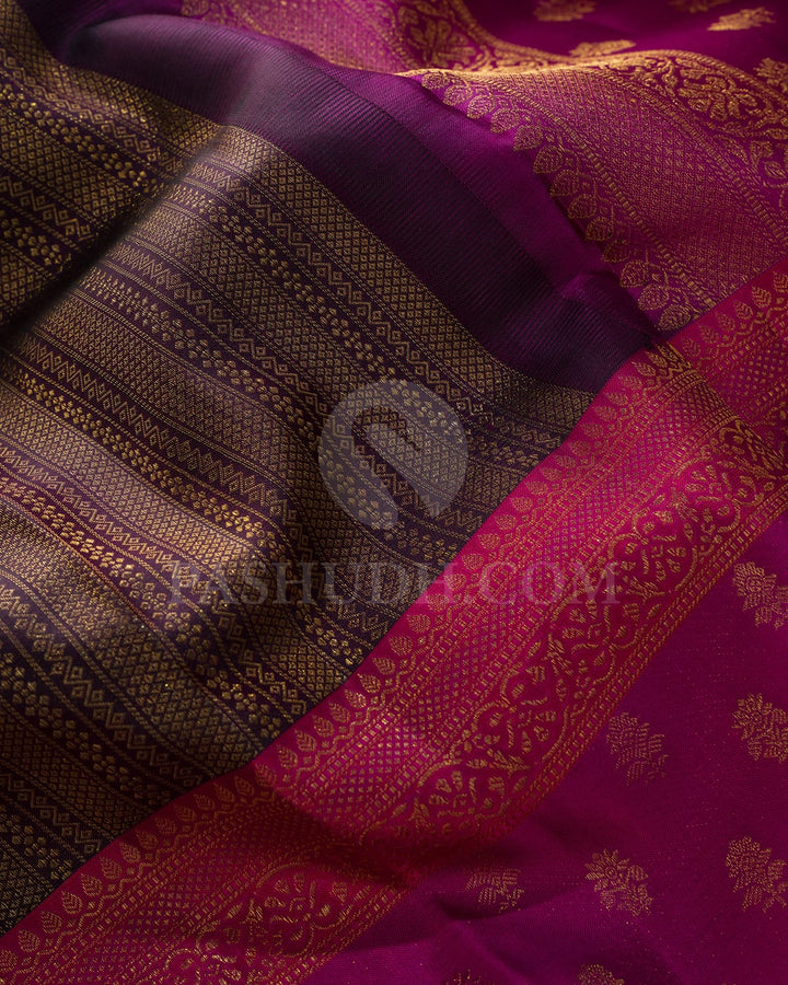 Dark Plum With Magenta Pink Kanjivaram Silk Saree-DJ443(B)