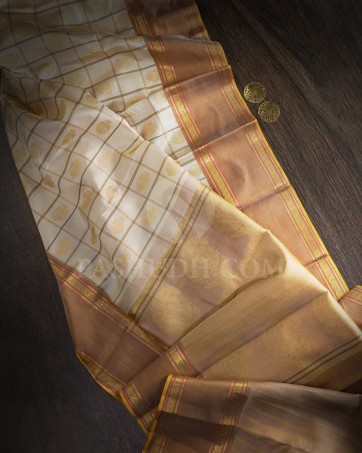 Cream With Fenugreek Brown Kanjivaram Silk Saree-D686(A)