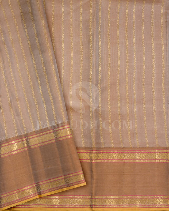 Cream With Fenugreek Brown Kanjivaram Silk Saree-D686(A)