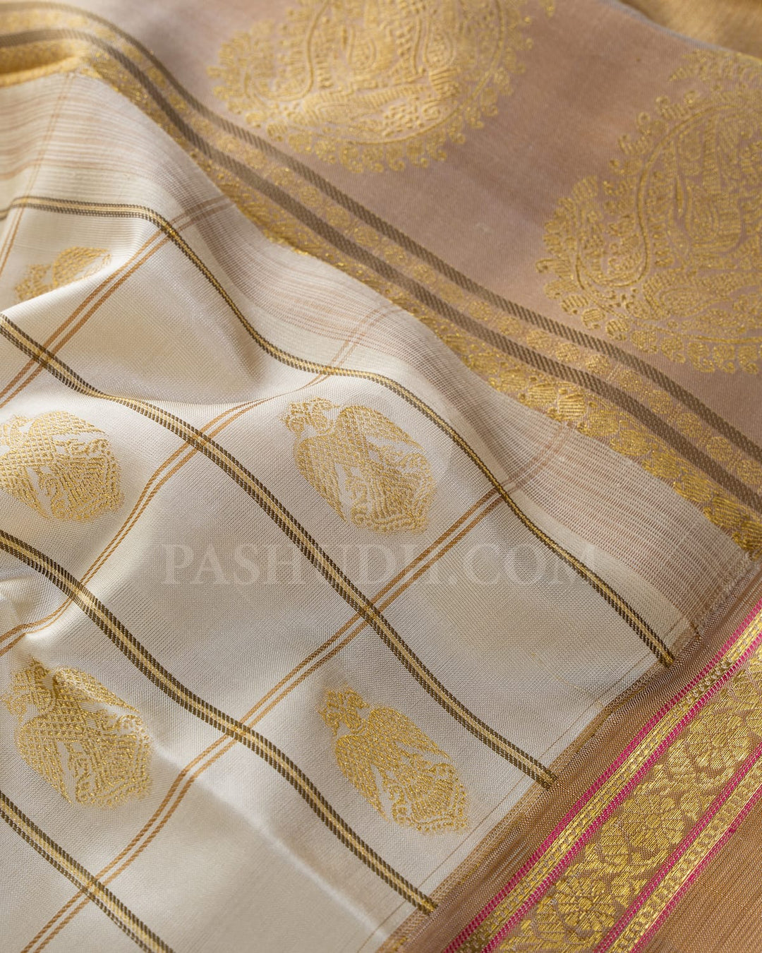 Cream With Fenugreek Brown Kanjivaram Silk Saree-D686(A)