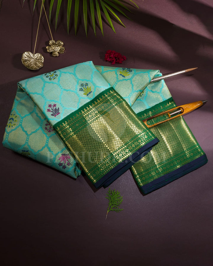 Dual Shaded Sky Blue With Bottle Green Traditional Kanjivaram Silk Saree-S1763(A)