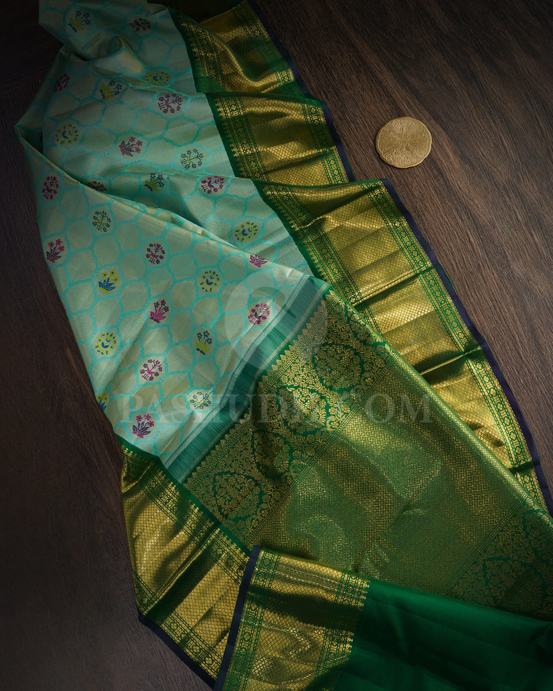 Dual Shaded Sky Blue With Bottle Green Traditional Kanjivaram Silk Saree-S1763(A)