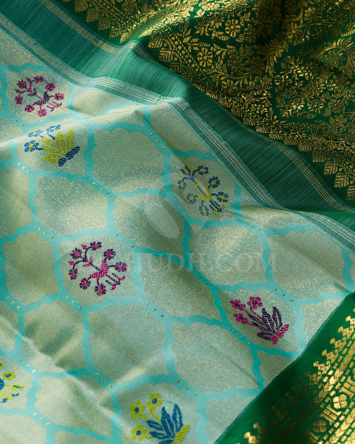 Dual Shaded Sky Blue With Bottle Green Traditional Kanjivaram Silk Saree-S1763(A)