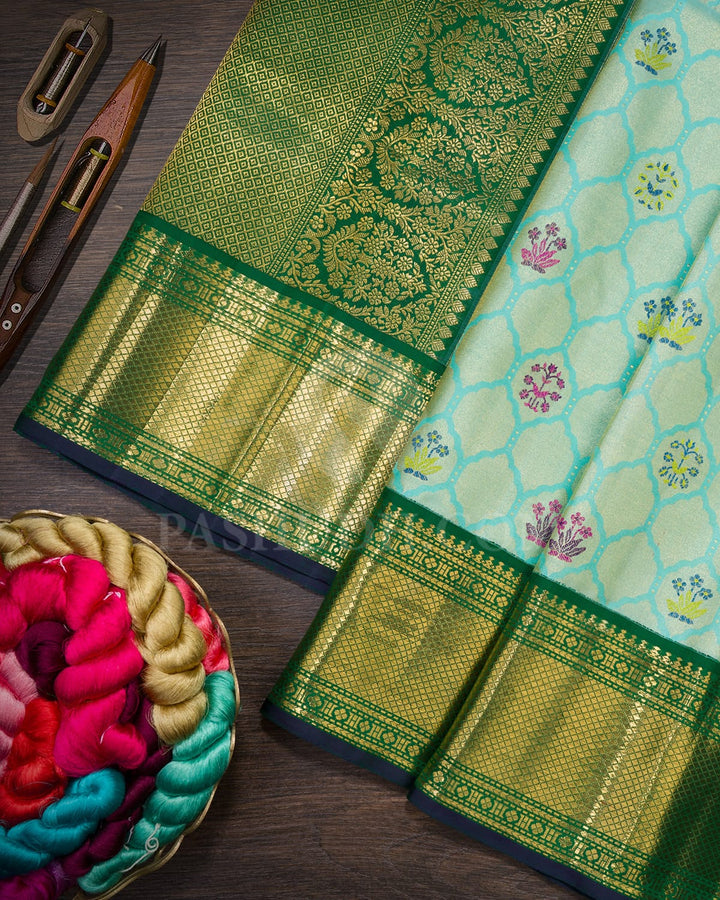 Dual Shaded Sky Blue With Bottle Green Traditional Kanjivaram Silk Saree-S1763(A)