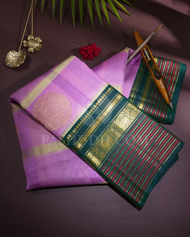 Lavender, Light Green And Bottle Green Organza Kanjivaram Silk Saree-S1698(B)