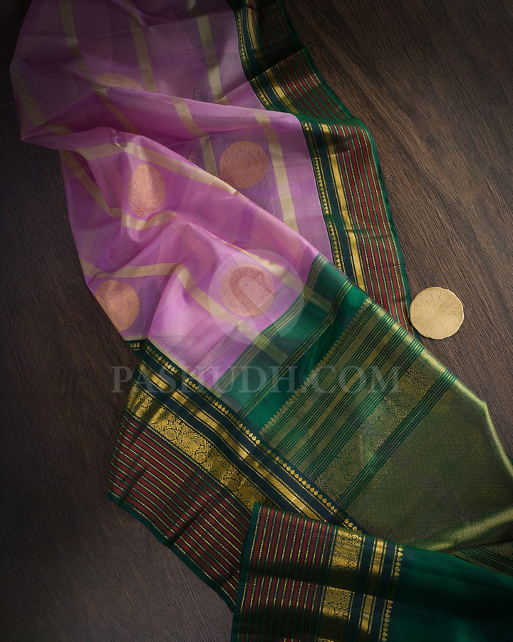 Lavender, Light Green And Bottle Green Organza Kanjivaram Silk Saree-S1698(B)