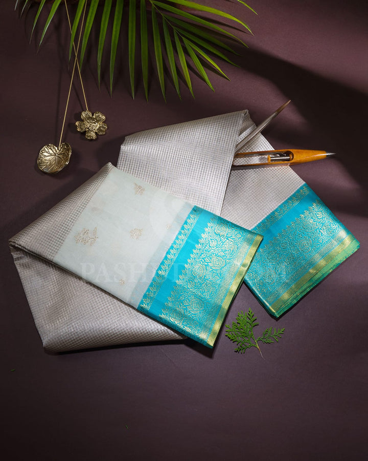 Half White With Sky Blue Kanjivaram Silk Saree-S1730(B)