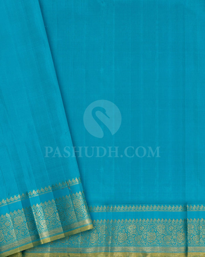 Half White With Sky Blue Kanjivaram Silk Saree-S1730(B)