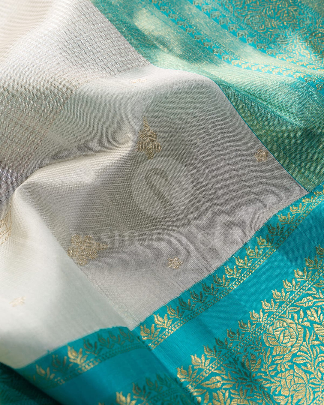 Half White With Sky Blue Kanjivaram Silk Saree-S1730(B)