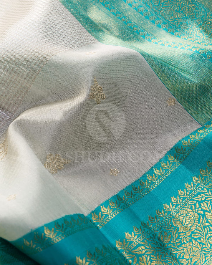 Half White With Sky Blue Kanjivaram Silk Saree-S1730(B)