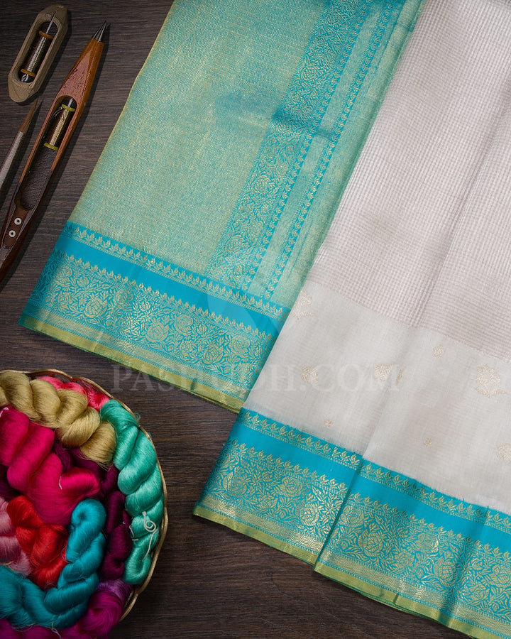 Half White With Sky Blue Kanjivaram Silk Saree-S1730(B)