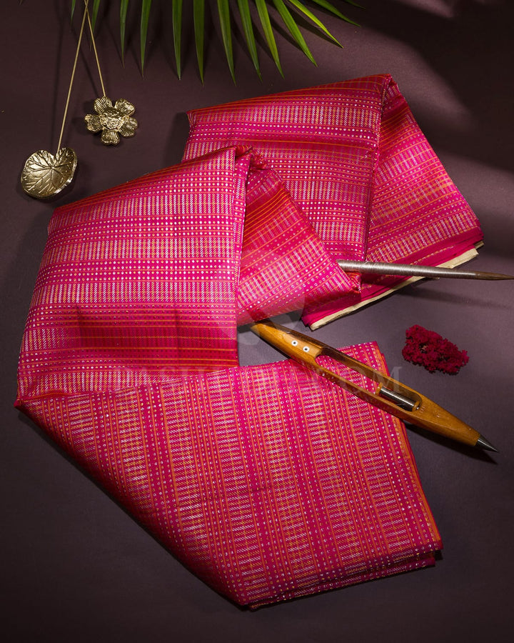 Raspberry Pink With Dual Shaded Sandal Kanjivaram Silk Saree-S1419(C)