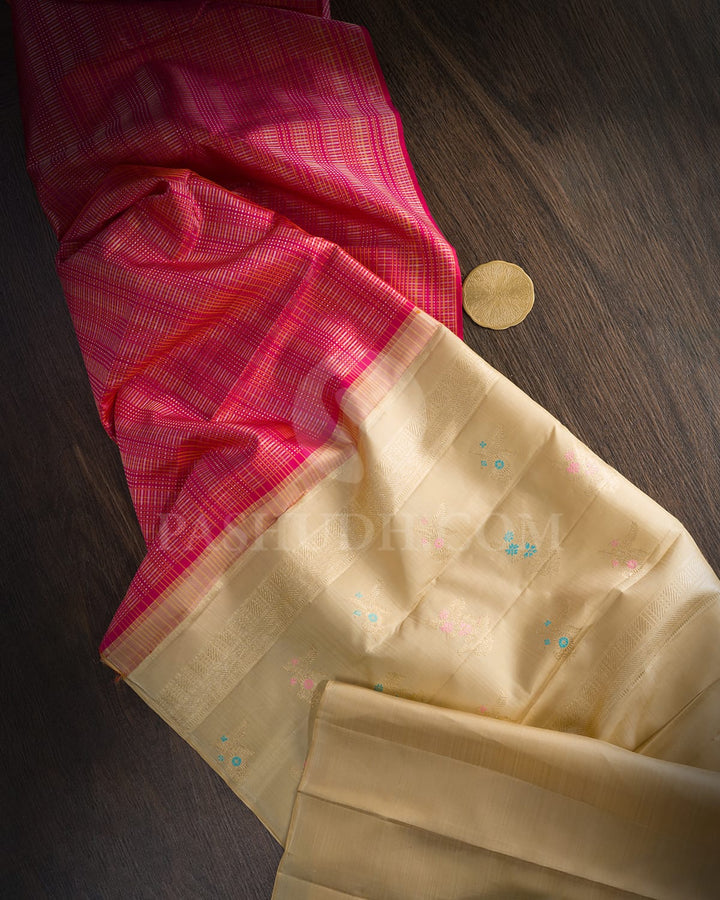 Raspberry Pink With Dual Shaded Sandal Kanjivaram Silk Saree-S1419(C)