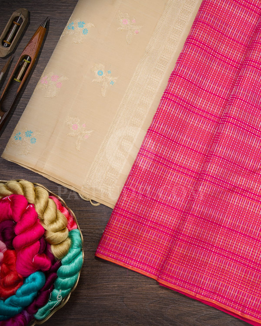 Raspberry Pink With Dual Shaded Sandal Kanjivaram Silk Saree-S1419(C)