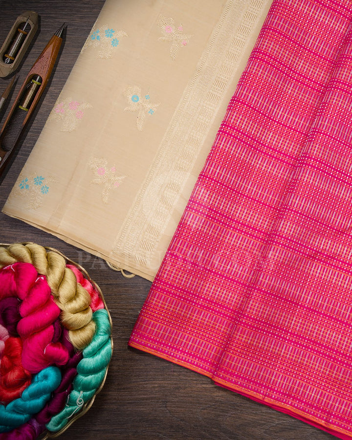 Raspberry Pink With Dual Shaded Sandal Kanjivaram Silk Saree-S1419(C)