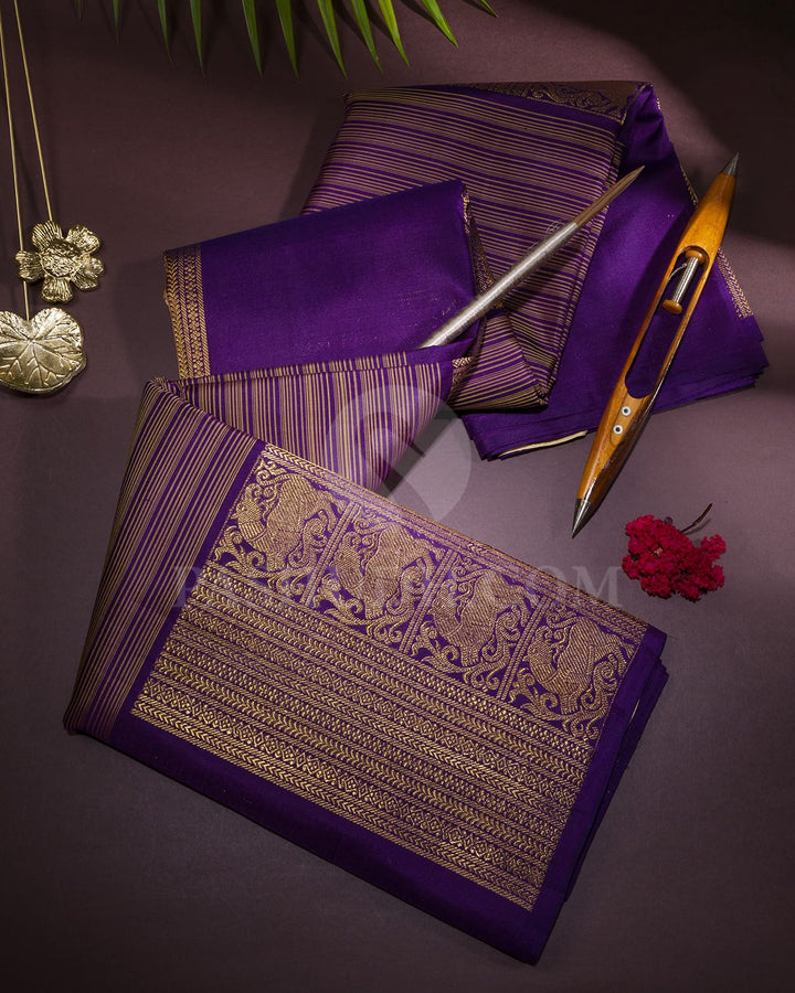 Irish Purple And Beige Traditional Borderless Kanjivaram Silk Saree-S1761(A)