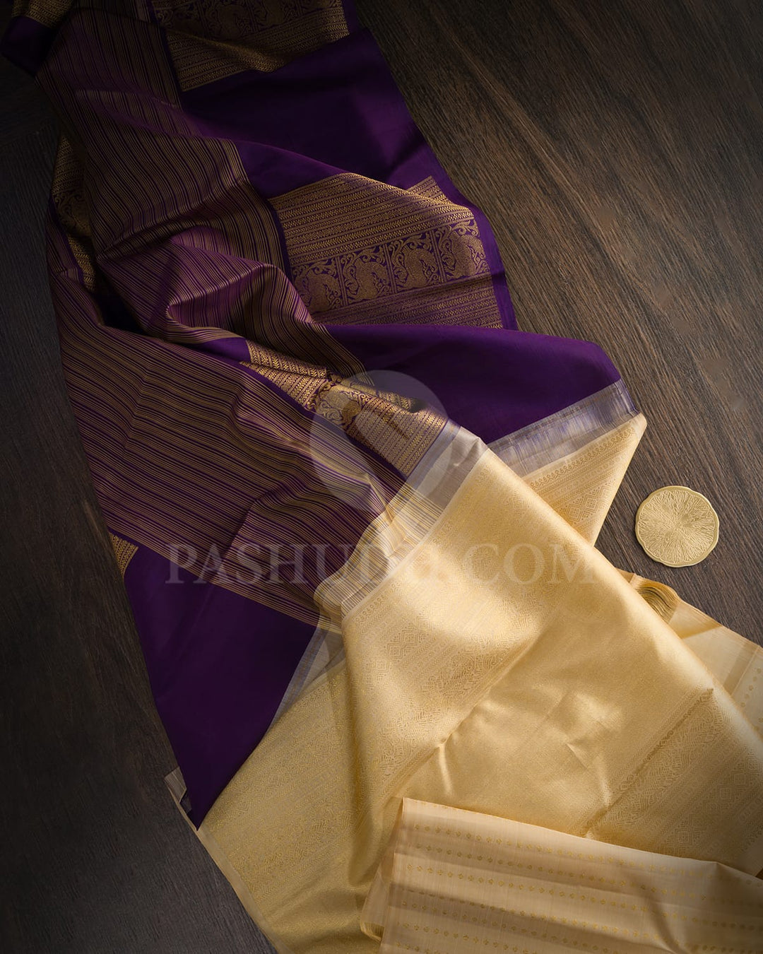 Irish Purple And Beige Traditional Borderless Kanjivaram Silk Saree-S1761(A)