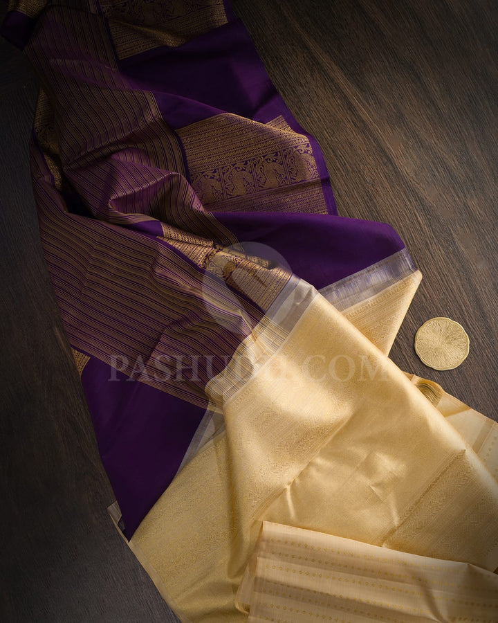 Irish Purple And Beige Traditional Borderless Kanjivaram Silk Saree-S1761(A)