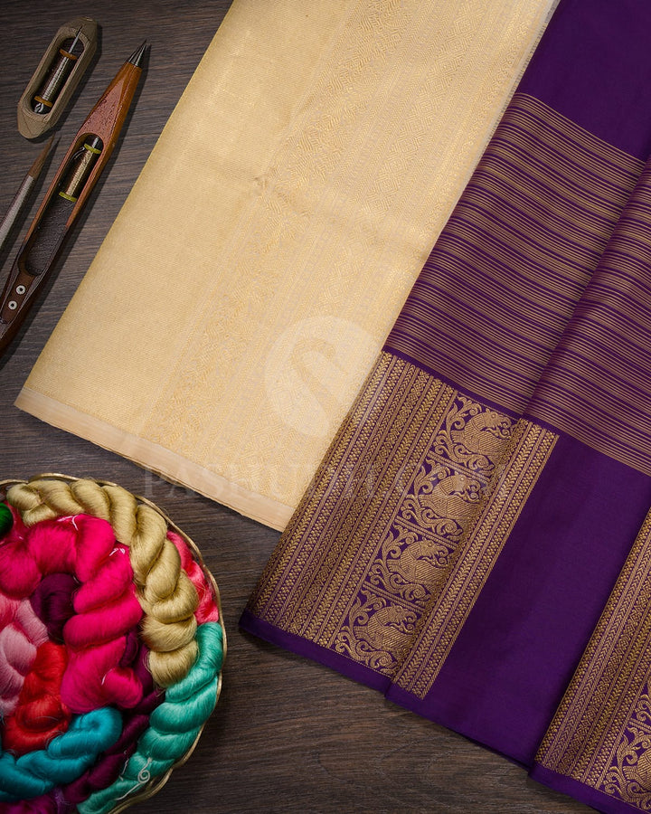 Irish Purple And Beige Traditional Borderless Kanjivaram Silk Saree-S1761(A)