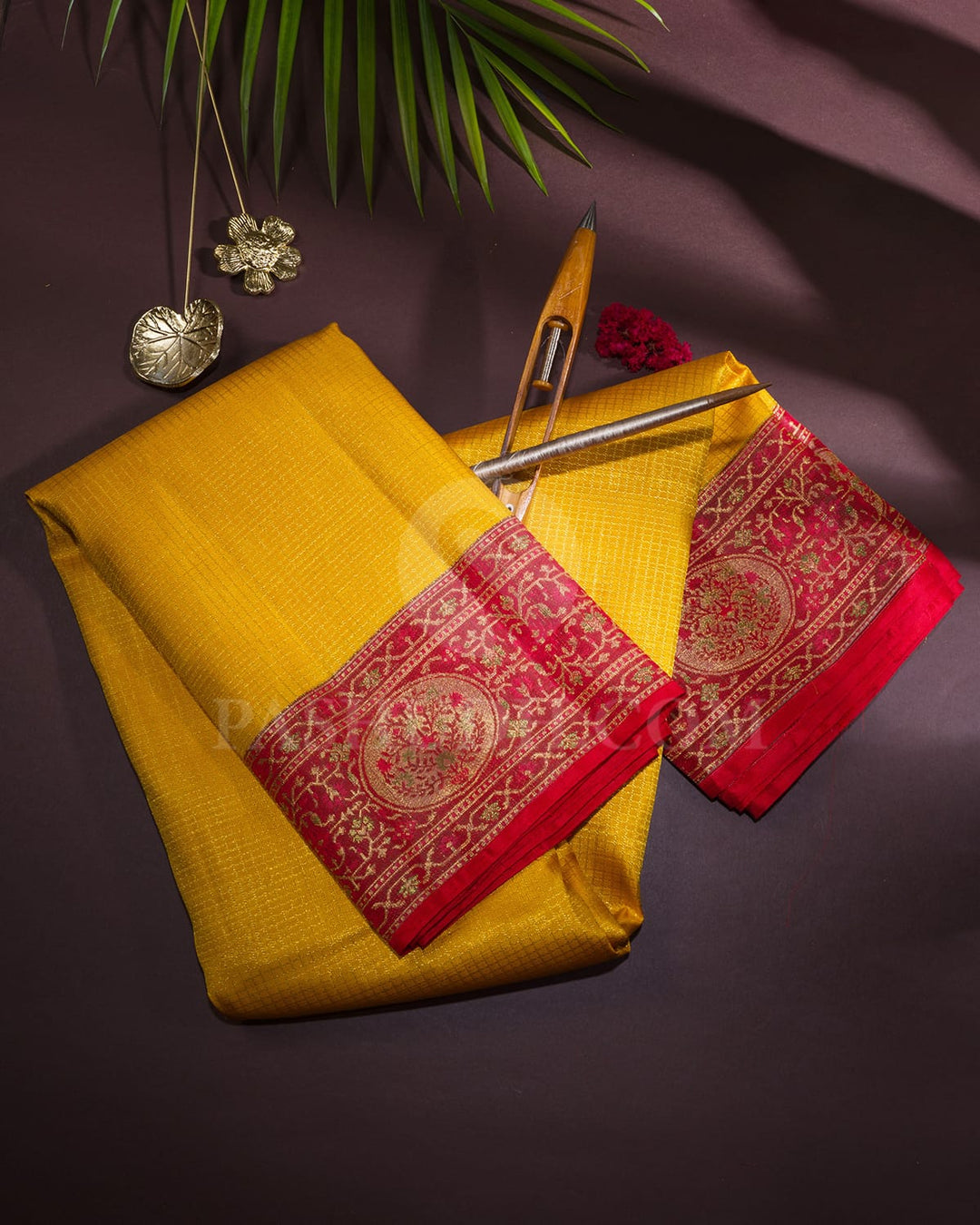 Mango Yellow With Bold Red Bridal Kanjivaram Silk Saree-S1764(A)