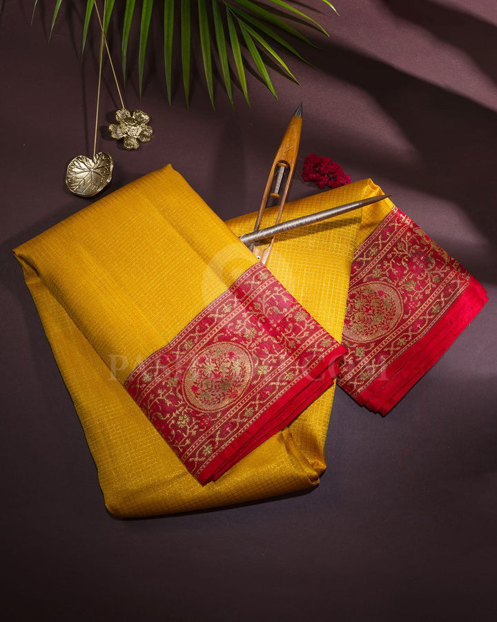 Mango Yellow With Bold Red Bridal Kanjivaram Silk Saree-S1764(A)