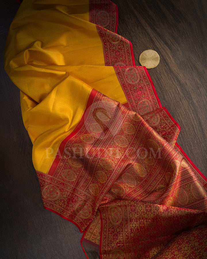Mango Yellow With Bold Red Bridal Kanjivaram Silk Saree-S1764(A)
