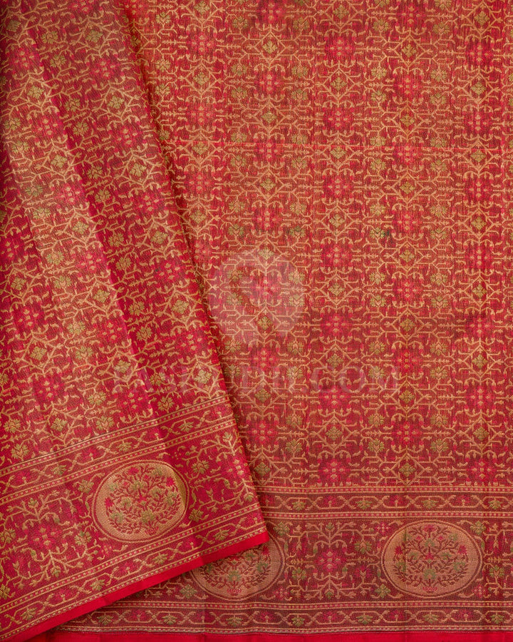 Mango Yellow With Bold Red Bridal Kanjivaram Silk Saree-S1764(A)