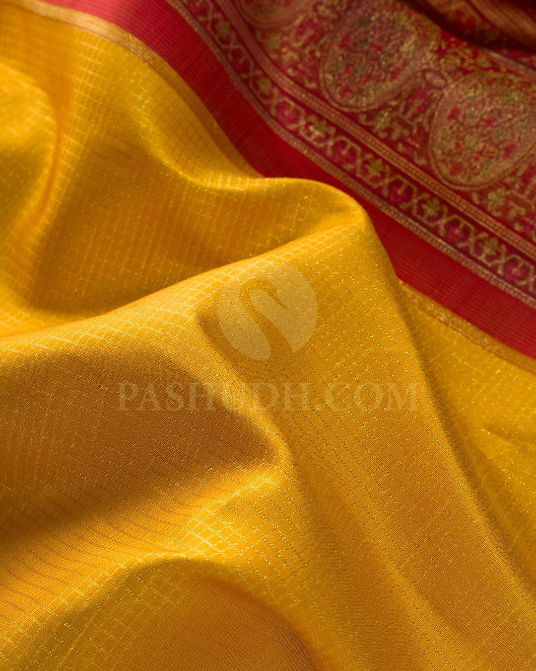 Mango Yellow With Bold Red Bridal Kanjivaram Silk Saree-S1764(A)