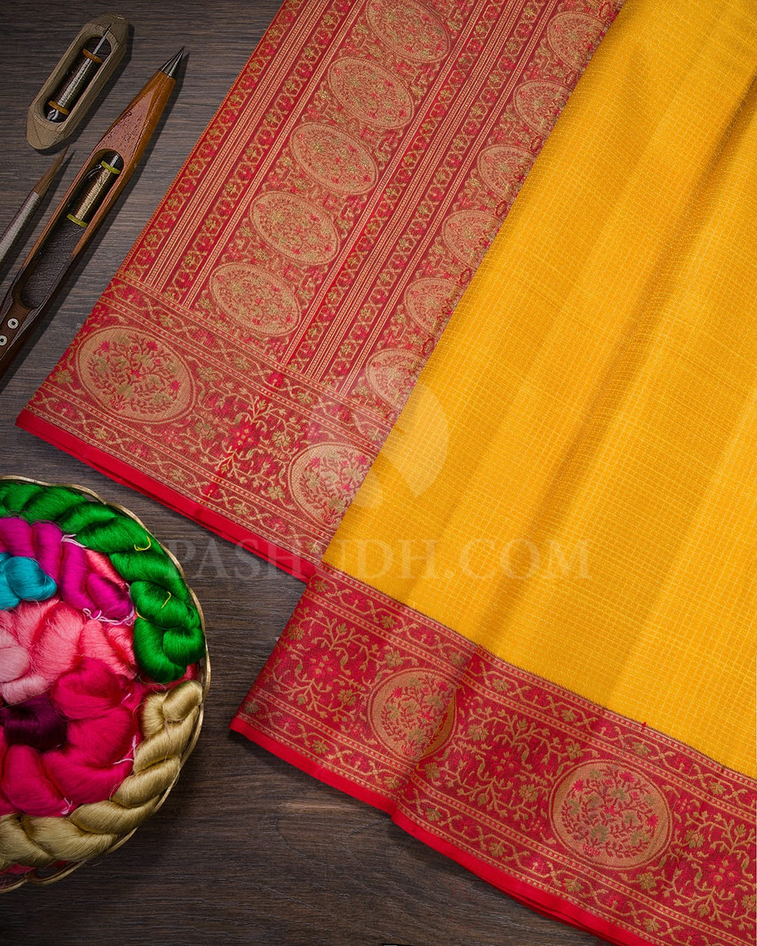 Mango Yellow With Bold Red Bridal Kanjivaram Silk Saree-S1764(A)
