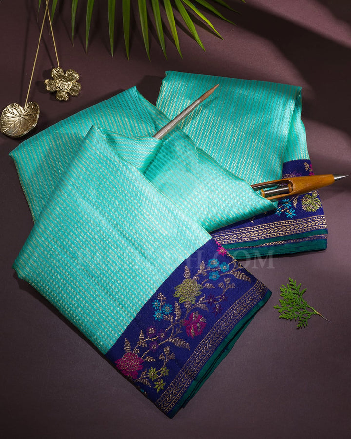 Tiffany Blue With Navy Blue Kanjivaram Silk Saree-S1692(C)